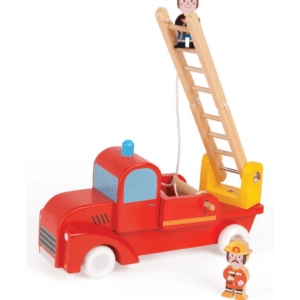 Camión de Bomberos de Madera con Escalera Giratoria y Extensible más 2 bomberos | Juego Imaginativo Montessor